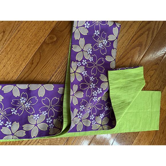 Japanese Kimono belt Floral purple lime green 12\